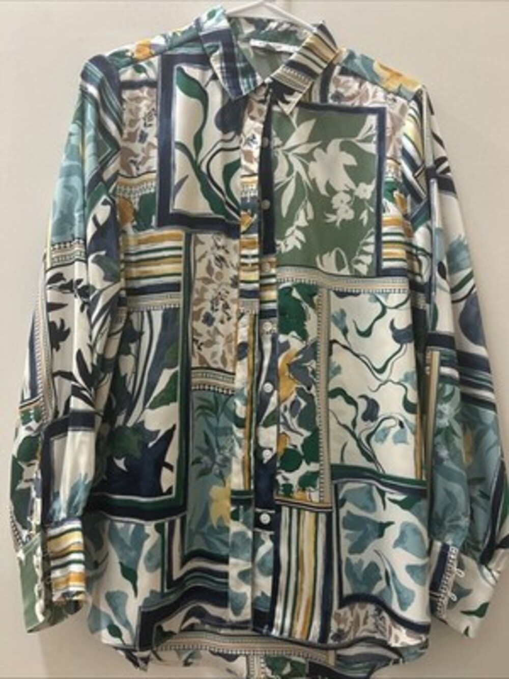 Chico’s Women’s Button Up Blouse Size 1 Blue/green/yellow Multi Color